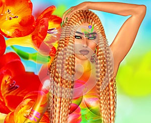 Braided hair. A vibrant, artistic image of a woman with braided hair.