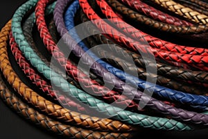 braided leather cords in various colors and textures