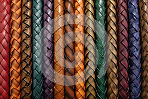 braided leather cords in various colors and textures