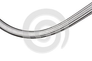 Braided metal cable on white background closeup