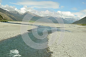 Braided river Waimakariri Bridge crossing near Arthurs Pass