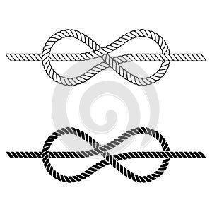 braided rope is tied in a sea knot, the vector rope knot made of lace is a symbol of cohesion, close ties teamwork photo