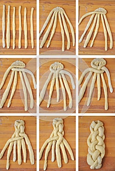 Braiding a challah bread, Collage