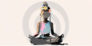 Braids girl in lotus pose in sillhouette practicing yoga with props