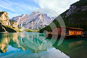 Braies Lake & x28; Pragser Wildsee & x29; in Dolomites mountains photo