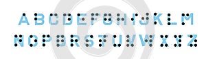 Braille alphabet for the blind. English version of Braille alphabet.