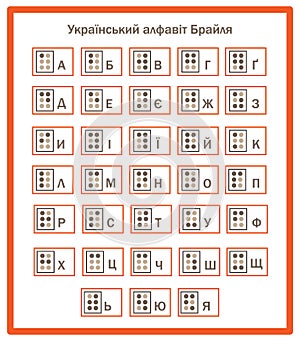 Braille font in Ukrainian is framed. Ukrainian alphabet in braille font