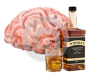 Brain and alcohol drink, alcohol-related brain damage concept. 3D rendering