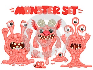 Brain alien monster cartoon characters collection for halloween design