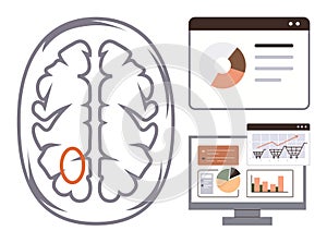 Brain Analysis with Data Visualization on Monitors Highlighting Cognitive Insights