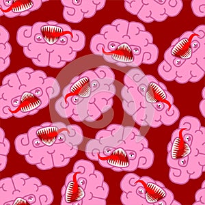 Brain Angry monster pattern seamless. Bad mutant thoughts background . Evil brains ornament. Vector texture