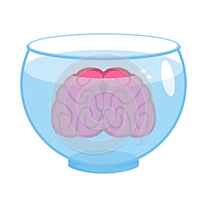 Brain in aquarium. Brains in water. Vector