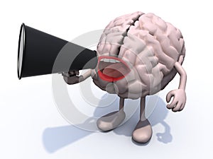 Brain with arms, legs, mouth that shout into loudhailer photo