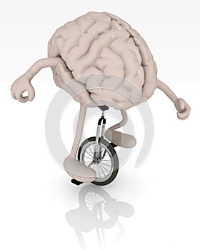 Brain with arms and legs rides a unicycle photo