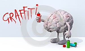 Brain with arms, legs and spray can in hand
