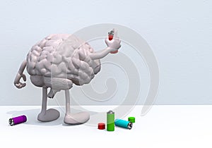 Brain with arms, legs and spray can in hand