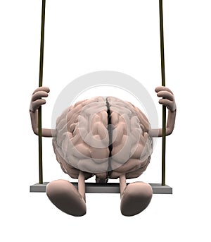Brain with arms and legs on a swing