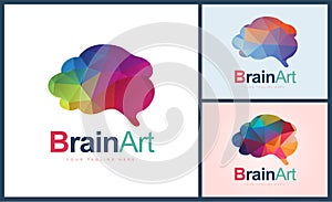 Brain Art mosaic colour modern logo template design set
