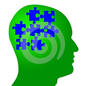 Brain as Puzzle Pieces In Head