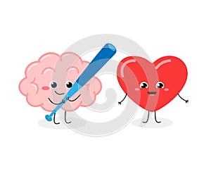 Brain with baseball bat and ecstatic heart