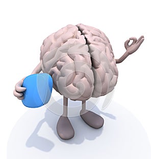 Brain with big blue pill on hand photo