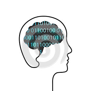 Brain and binary code as artificial intelligence concept