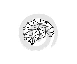 Brain blockchain logo template black. Neuronal digital communication vector design