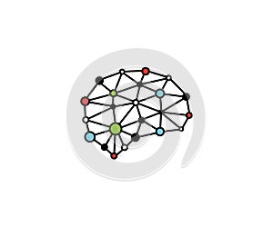 Brain blockchain logo template colorful. Neuronal digital communication vector design