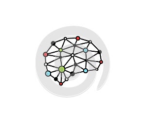 Brain blockchain logo template colorful. Neuronal digital communication vector design photo