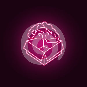 the brain in the box neon icon. Elements of Idea set. Simple icon for websites, web design, mobile app, info graphics