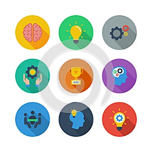 Brain, Brainstorming, Idea, Creativity Circle Flat Icon Set Vector