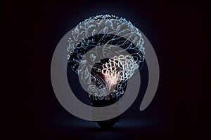 Brain Bulb, Creative Idea with Brain and Light Bulb, machine learning.generative ai