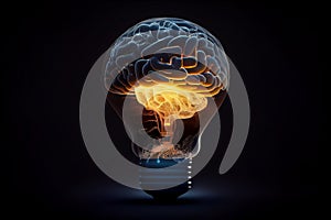 Brain Bulb, Creative Idea with Brain and Light Bulb, machine learning.generative ai