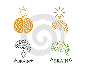 Brain with bulb icon Logo vector of idea and think