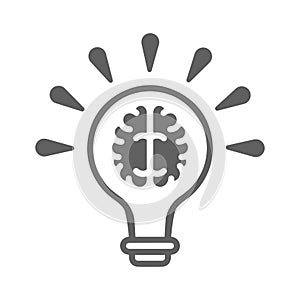 Brain, bulb, idea icon. Gray vector graphics