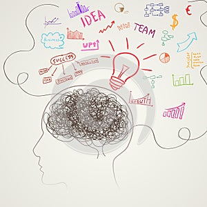 Brain with business icons. Vector