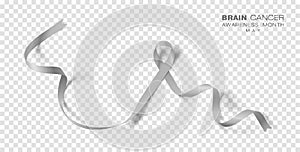 Brain Cancer Awareness Month. Grey Color Ribbon Isolated On Transparent Background. Vector Design Template For Poster.