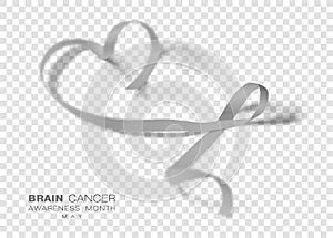 Brain Cancer Awareness Month. Grey Color Ribbon Isolated On Transparent Background. Vector Design Template For Poster.