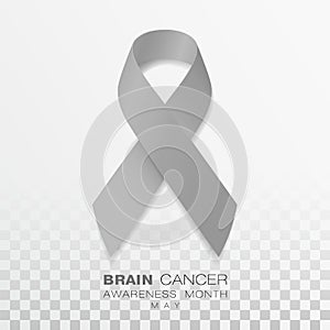 Brain Cancer Awareness Month. Grey Color Ribbon Isolated On Transparent Background. Vector Design Template For Poster.