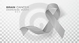 Brain Cancer Awareness Month. Grey Color Ribbon Isolated On Transparent Background. Vector Design Template For Poster