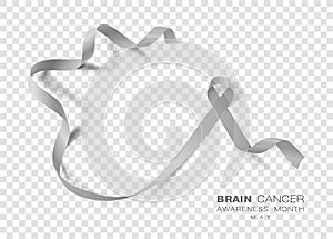 Brain Cancer Awareness Month. Grey Color Ribbon Isolated On Transparent Background. Vector Design Template For Poster