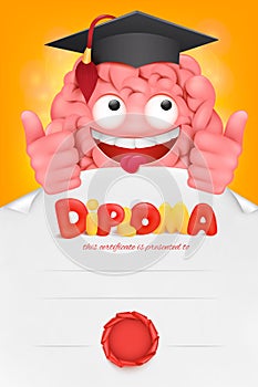 Brain cartoon character diploma cert template