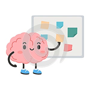 Brain Cartoon Character with Sticky Notes