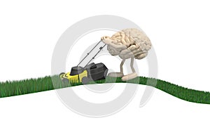 Brain cartoon with Lawnmower cutting grass