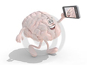 Brain cartoon take a self portrait with her smart phone