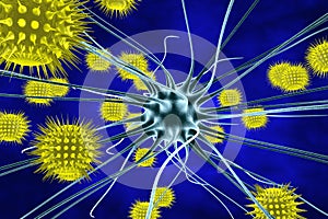 Brain cell infected by viruses