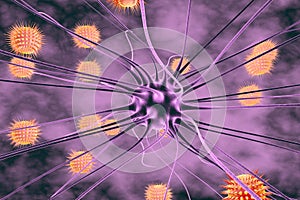 Brain cell infected by viruses