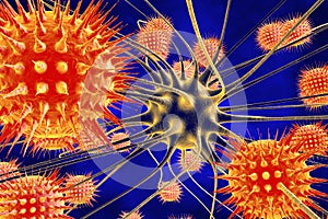 Brain cell infected by viruses
