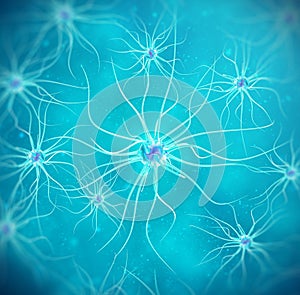 Brain cells on blue background. 3d illustration high quality