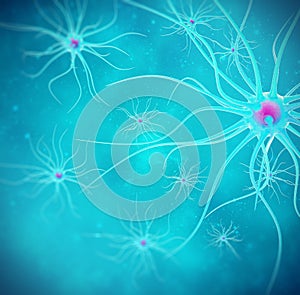 Brain cells on blue background. 3d illustration high quality